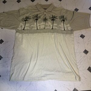 Knights Sportswear Palm Tree Polo Shirt Large Beige Tropical Golf Casual Shirt